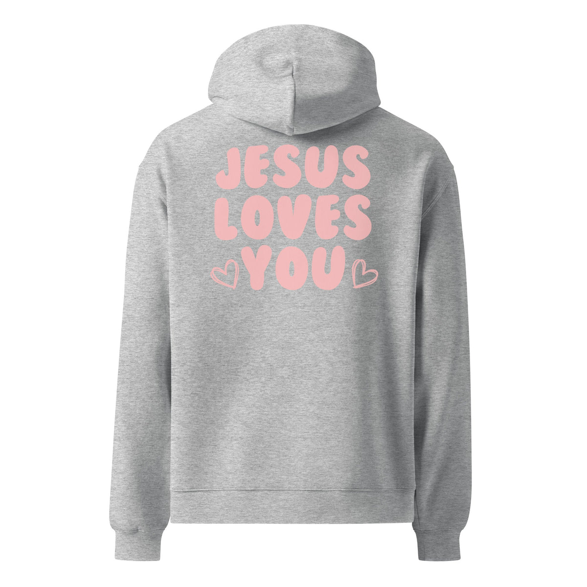Jesus Loves You oversized hoodie in athletic heather — back view