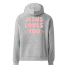 Jesus Loves You oversized hoodie in athletic heather — back view