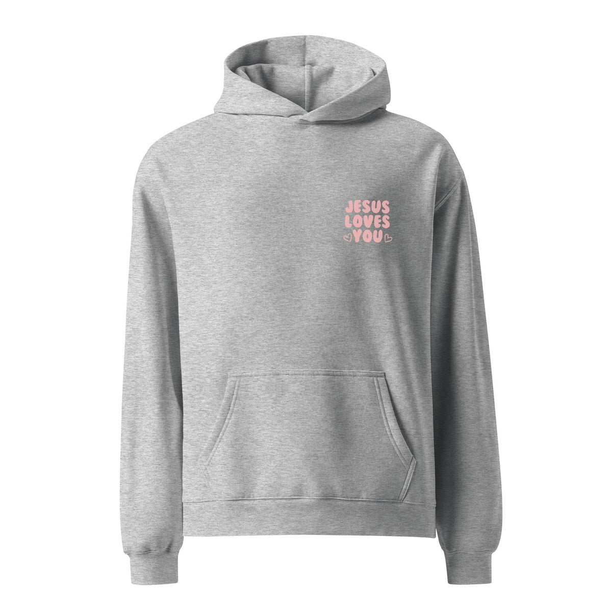 Jesus Loves You oversized hoodie in athletic heather — front view