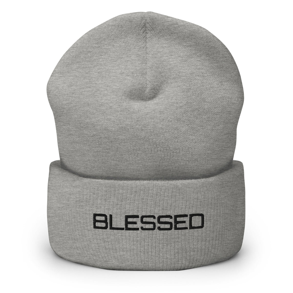 BLESSED embroidered cuffed beanie in heather grey — Christian streetwear accessory