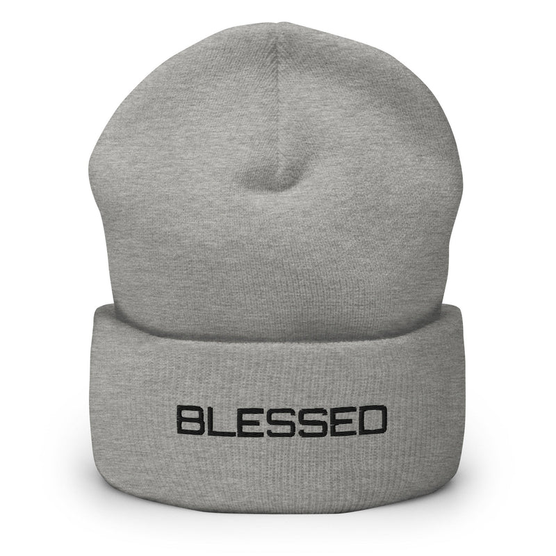 BLESSED embroidered cuffed beanie in heather grey — Christian streetwear accessory