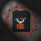 Holy Spirit Fire oversized tee in black folded — Pentecost dove and fire print, Christian streetwear