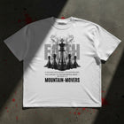 Mountain Movers oversized tee in white flat lay — chess king flanked by pawns, Matthew 17:20, KingJesus.shop