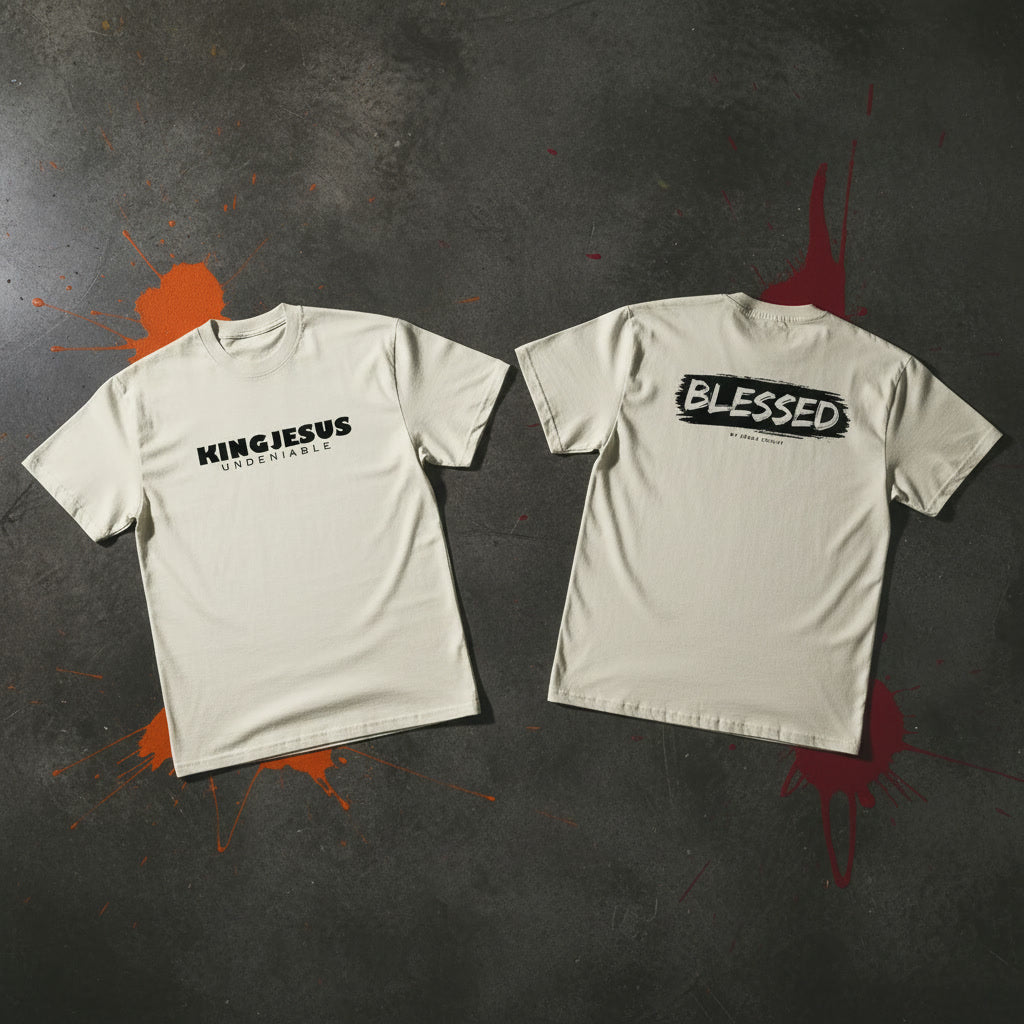 BLESSED oversized faded Christian tee — flat lay lifestyle KingJesus.shop