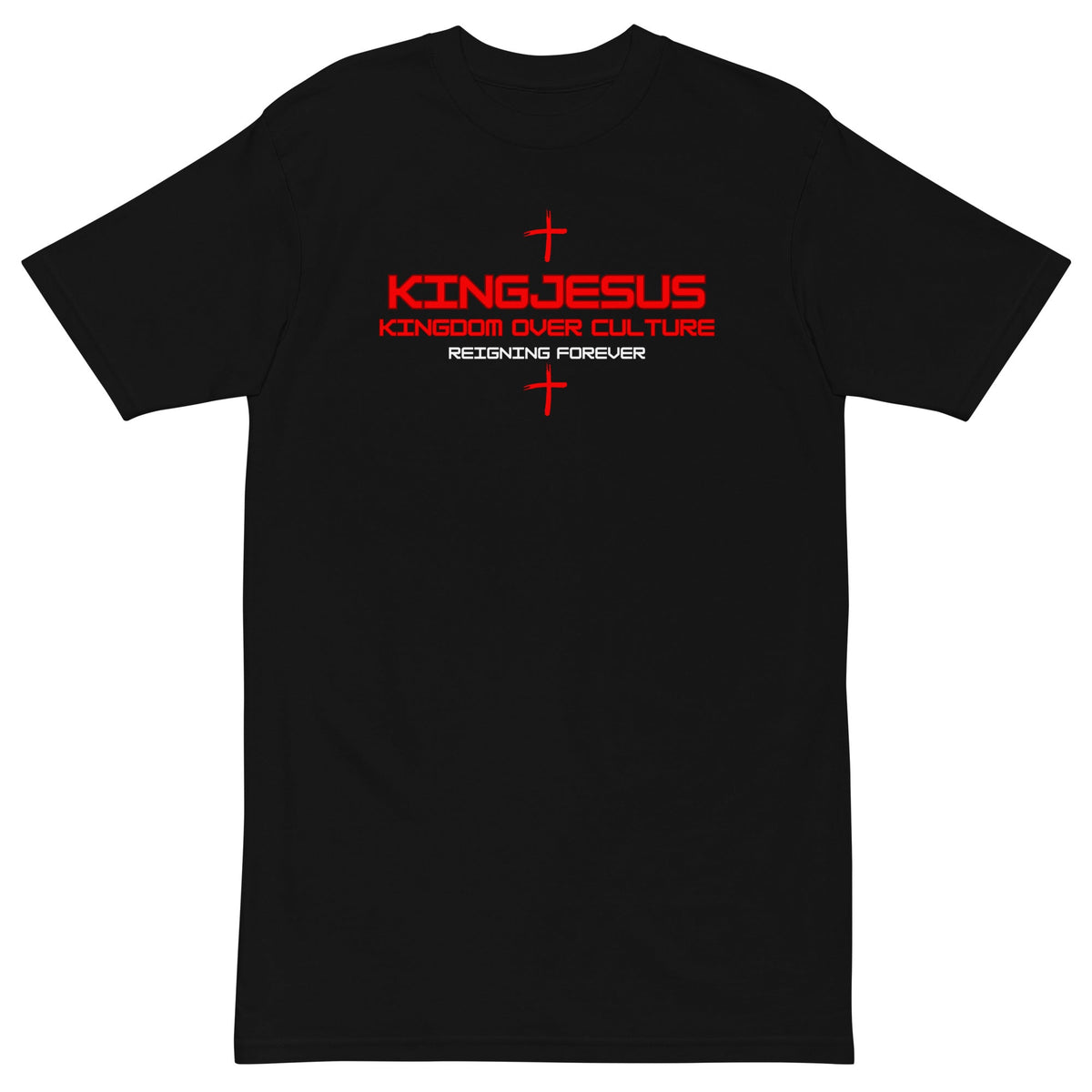 Kingdom Over Culture premium heavyweight tee in black — front view, KingJesus.shop