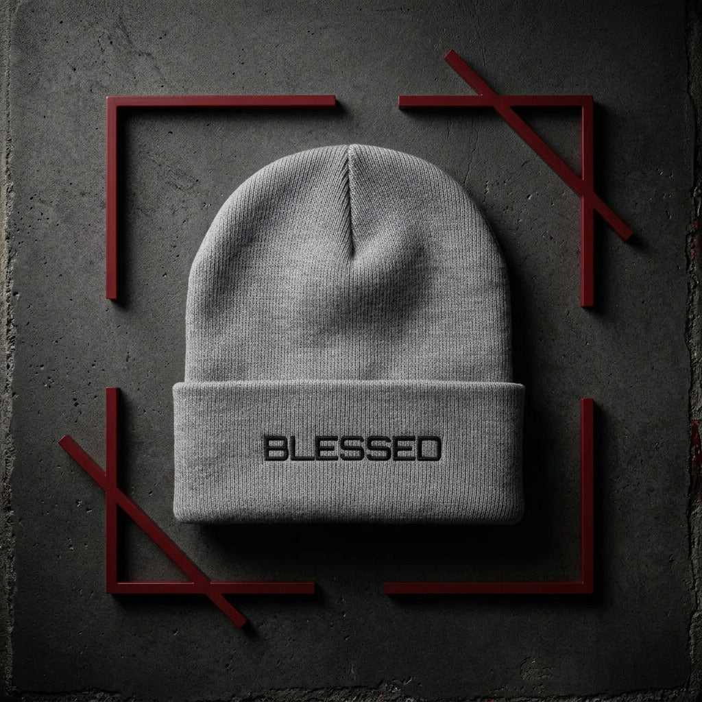 BLESSED embroidered cuffed beanie — Christian streetwear winter accessory KingJesus.shop