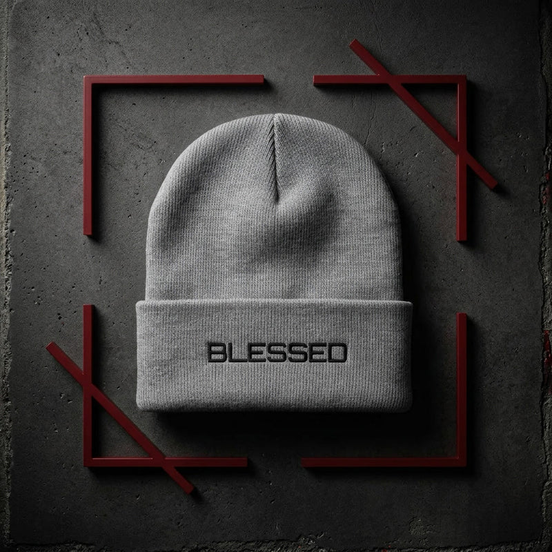 BLESSED embroidered cuffed beanie — Christian streetwear winter accessory KingJesus.shop