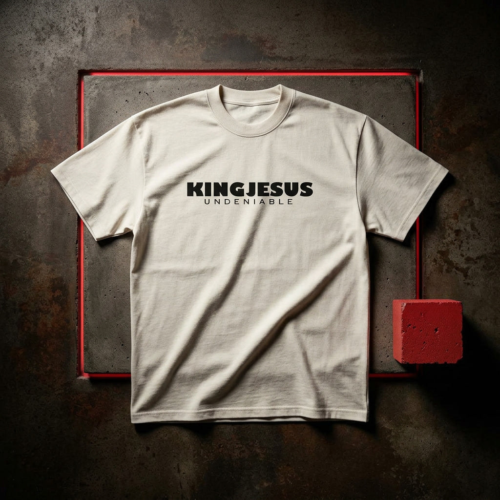 BLESSED oversized tee folded on dark concrete — garment-dyed heavyweight cotton