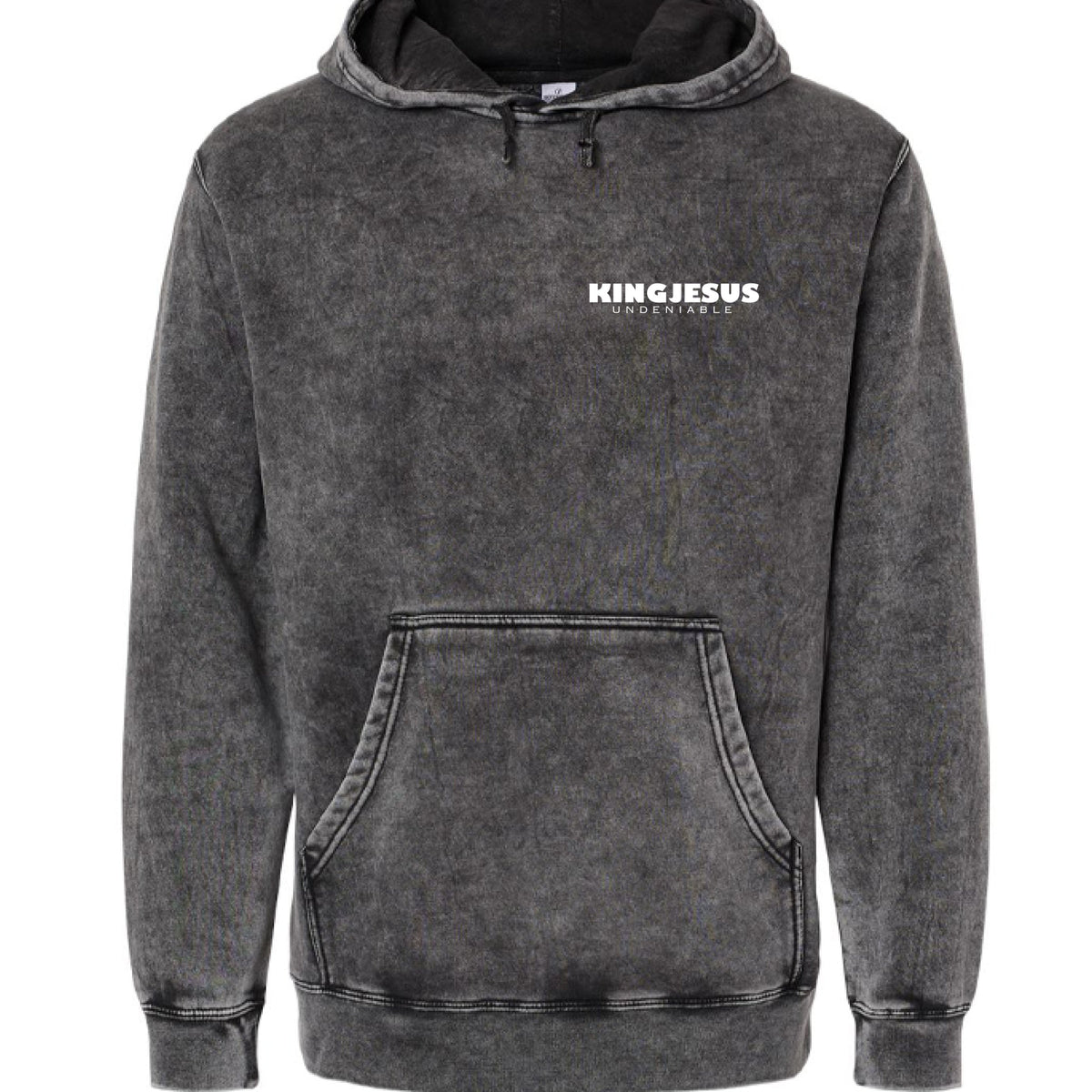 Acid washed hoodie in black — front view KingJesus Christian streetwear