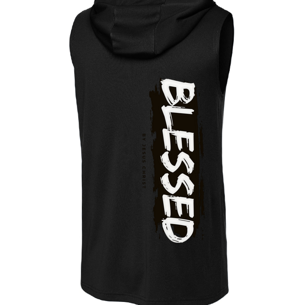 BLESSED sleeveless hoodie in black — back view