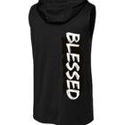 BLESSED sleeveless hoodie in black — back view