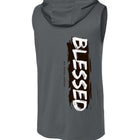 BLESSED sleeveless hoodie in iron grey — back view