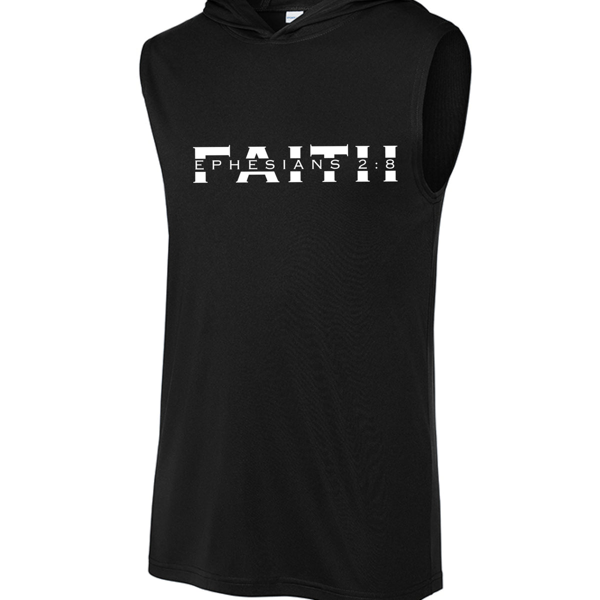 BLESSED sleeveless hoodie in black — front view
