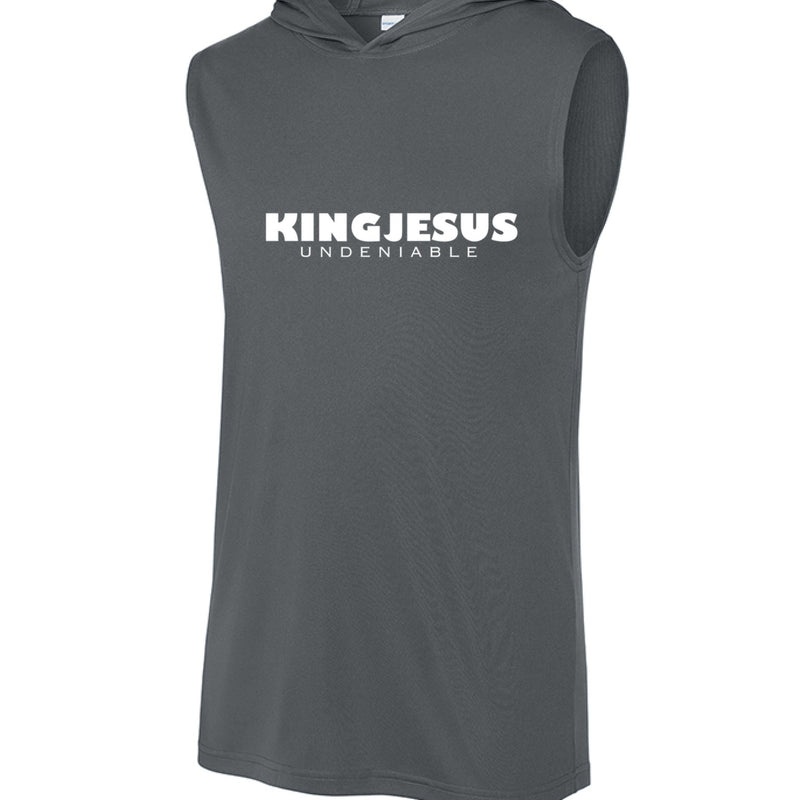Undeniable sleeveless hoodie in iron grey — front view KingJesus.shop