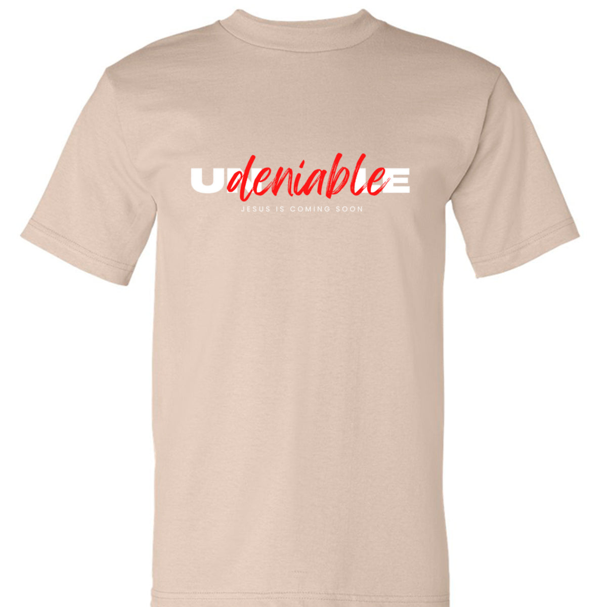 Undeniable Label tee in sand — front view