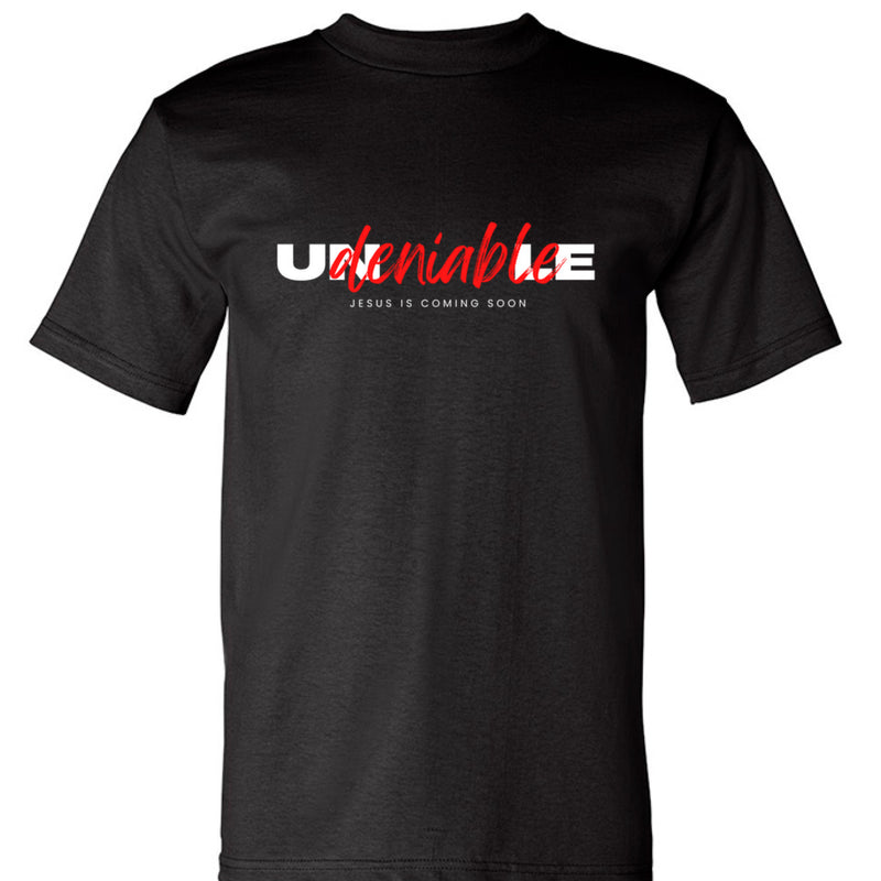 Undeniable Label tee in black — front view KingJesus.shop