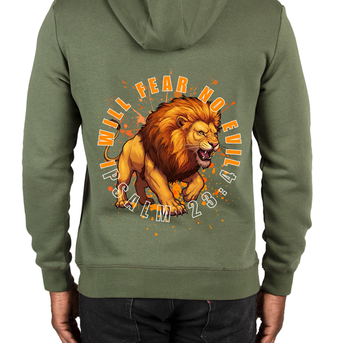 I Will Fear No Evil eco hoodie in army — back view