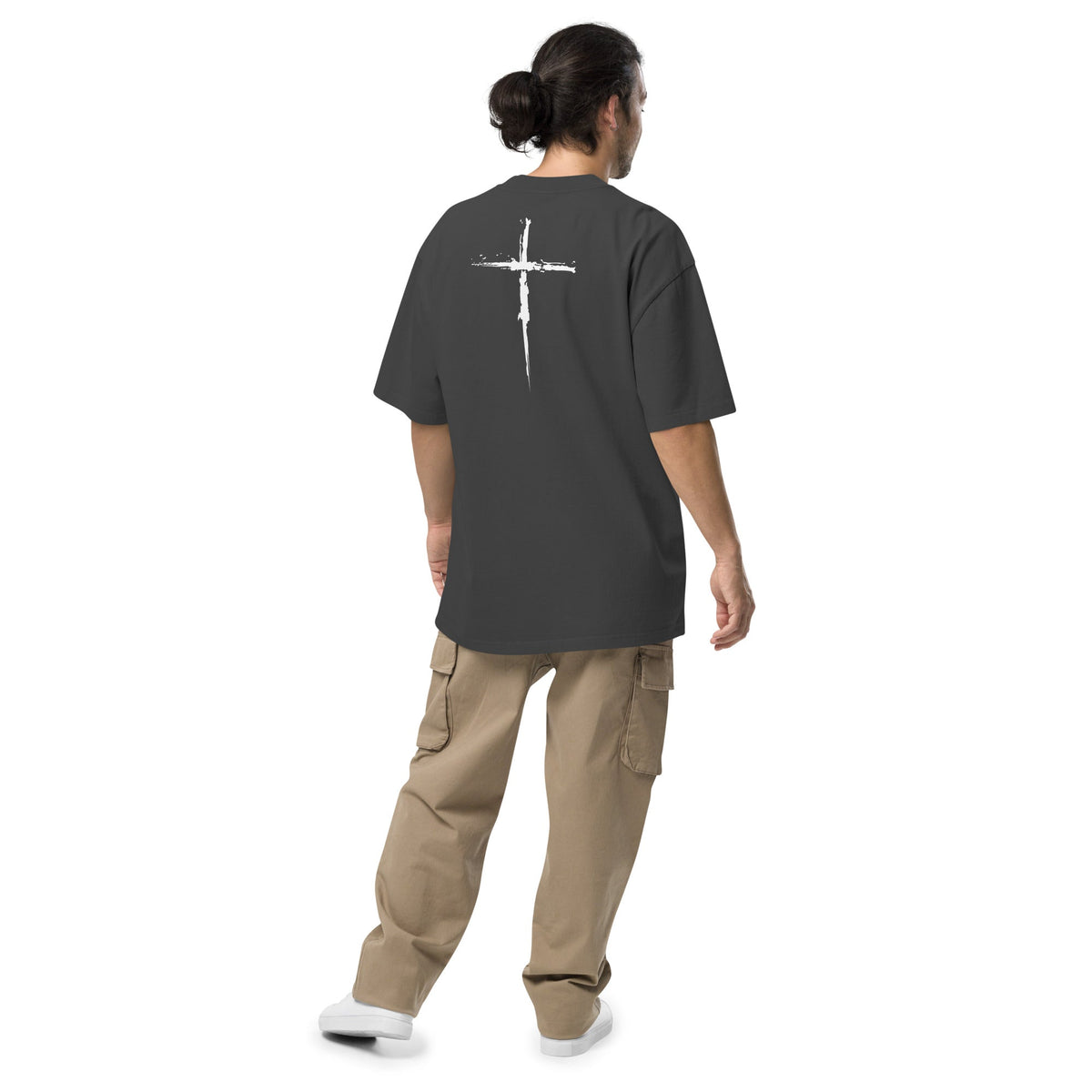 Jesus Chose You oversized tee faded black — back view