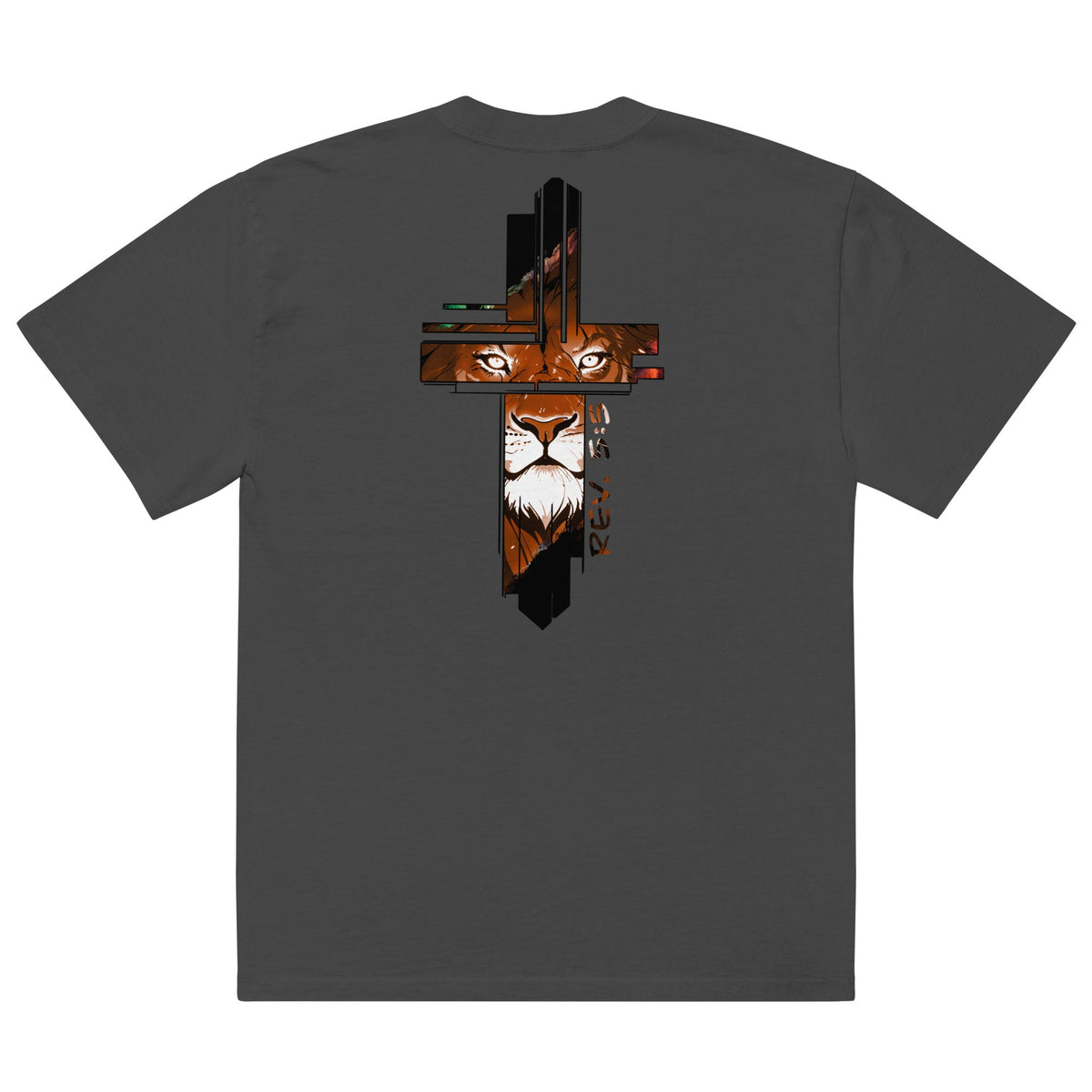 LION CROSS oversized tee faded black — back view