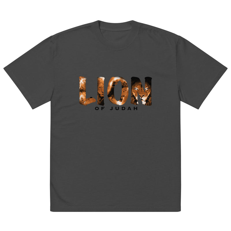 LION oversized faded Christian tee in faded black — front view KingJesus.shop