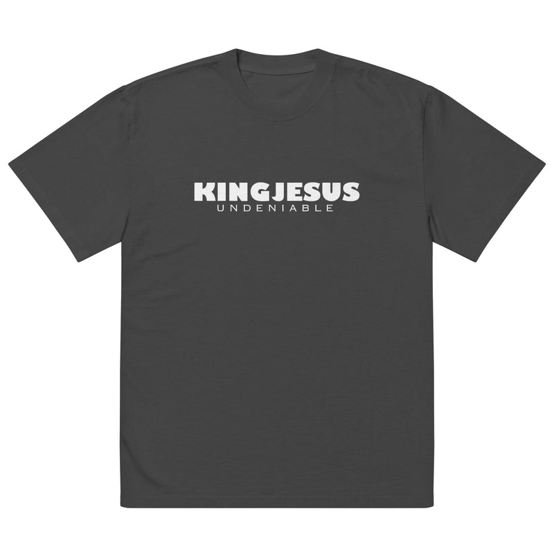 LION CROSS oversized faded Christian tee in faded black — front view KingJesus.shop