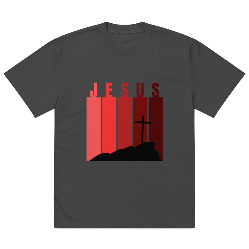 Jesus oversized faded Christian tee in faded black — front view KingJesus.shop