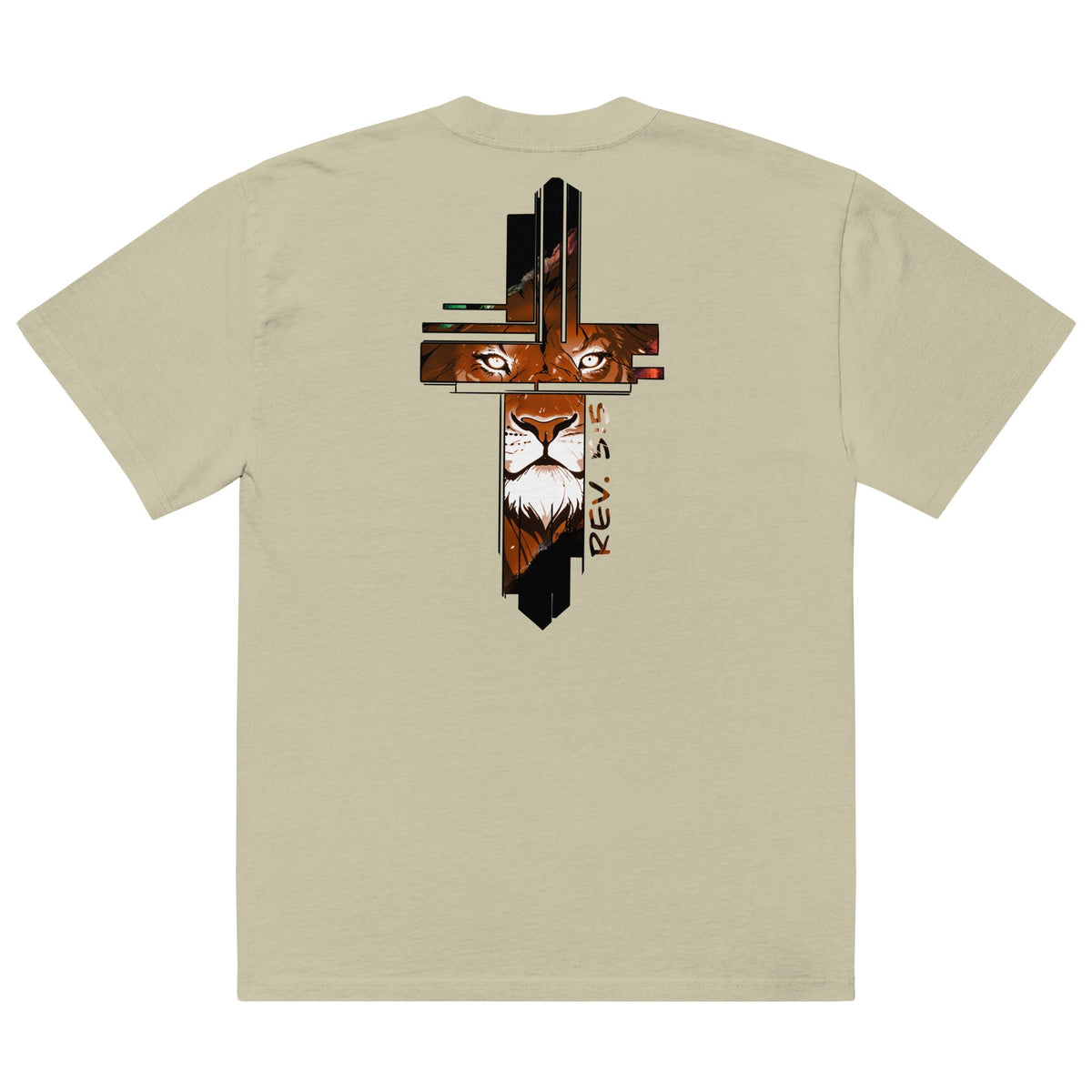 LION CROSS oversized tee in faded bone — front view