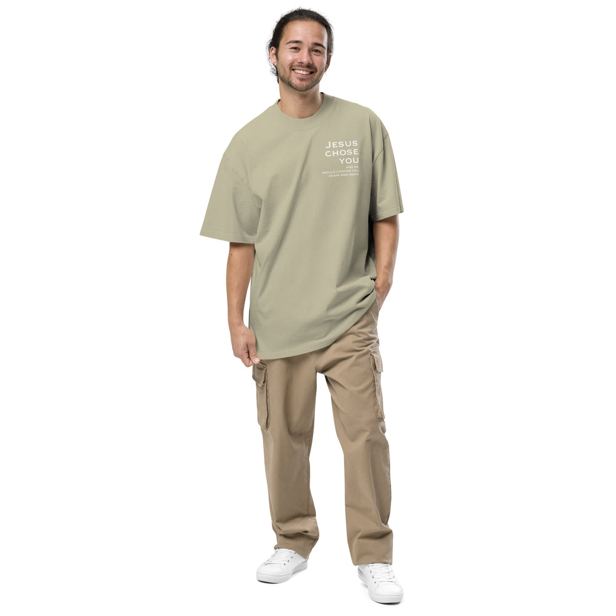 Jesus Chose You oversized tee faded eucalyptus — front view