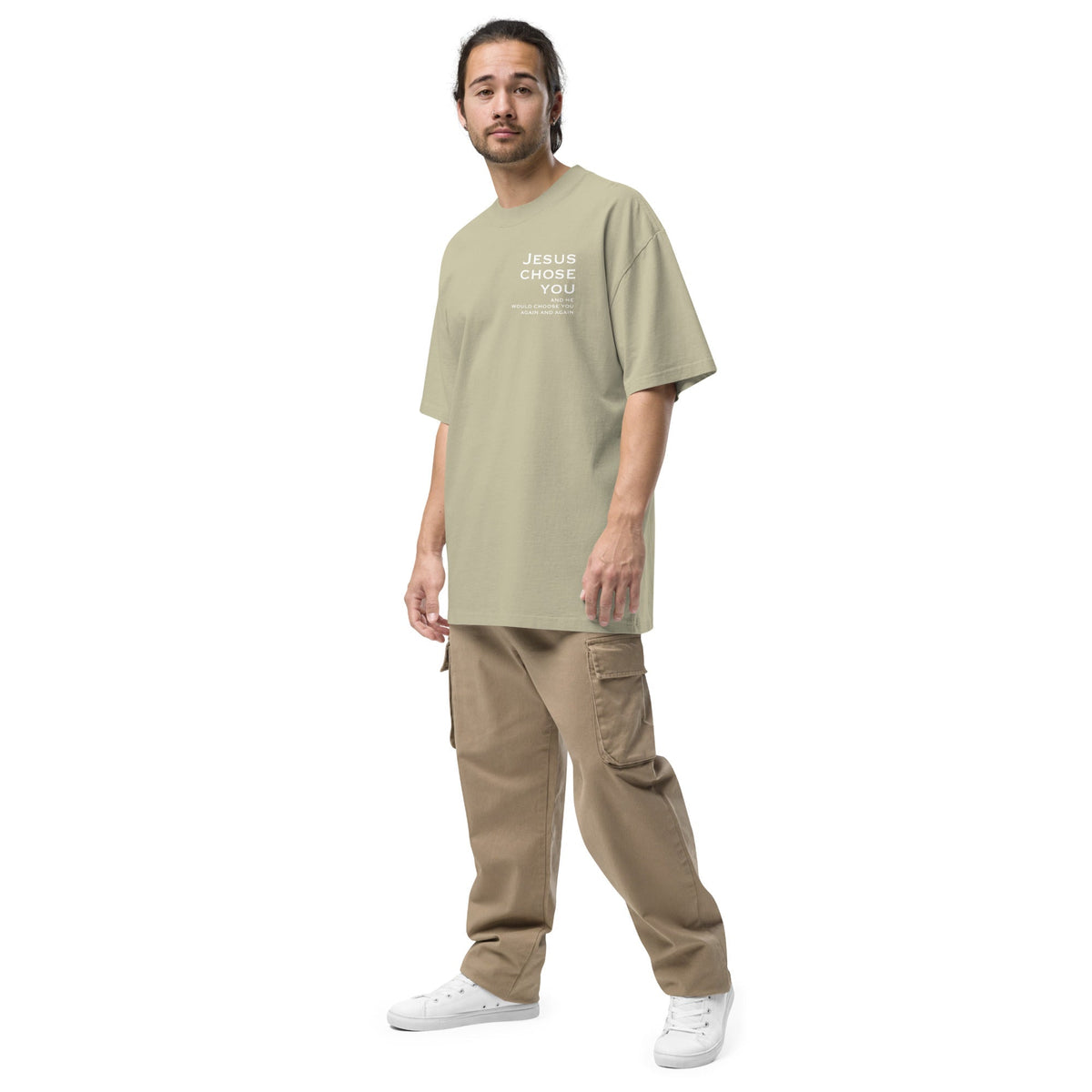 Jesus Chose You oversized tee faded eucalyptus — back view
