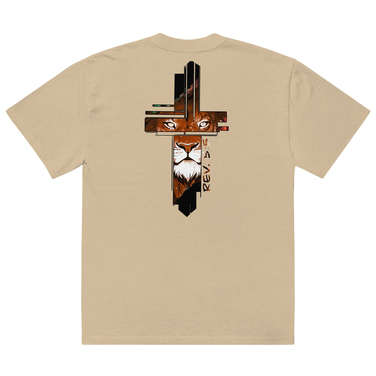 LION CROSS oversized tee faded khaki — back view