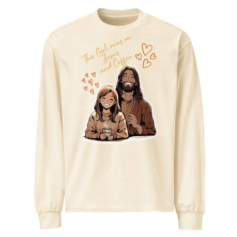 Women's heavyweight long sleeve Christian tee in ecru — faith-based apparel KingJesus.shop